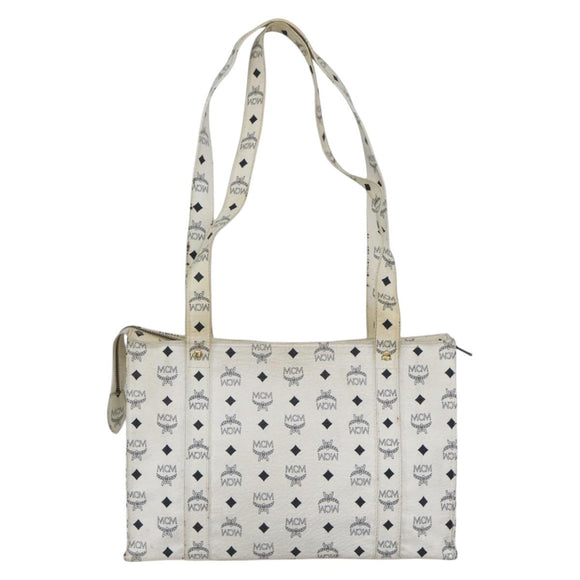 MCM Logogram Vicetos Tote Bag PVC Leather White Gold Auth 162045