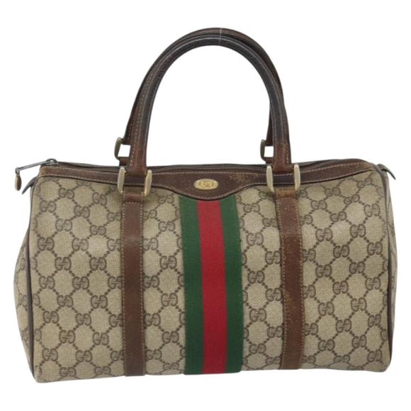 GUCCI GG Supreme Web Sherry Line Bag PVC Beige Gold 012 3842 33 39 Auth 162096