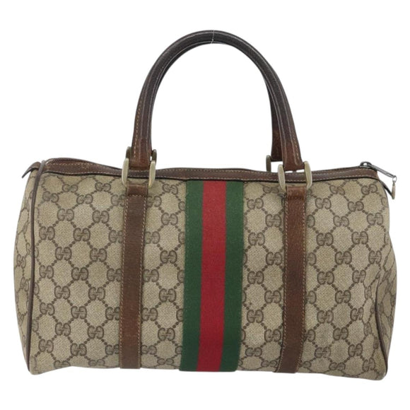 GUCCI GG Supreme Web Sherry Line Bag PVC Beige Gold 012 3842 33 39 Auth 162096