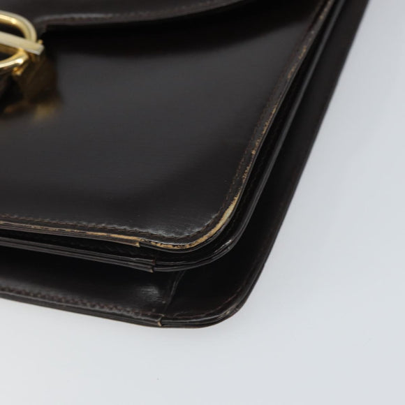 GUCCI Shoulder Bag Leather Brown Gold Auth 162097