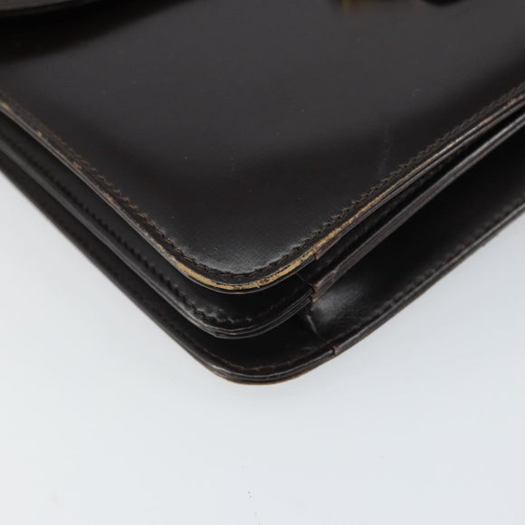 GUCCI Shoulder Bag Leather Brown Gold Auth 162097