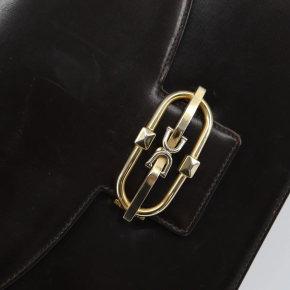 GUCCI Shoulder Bag Leather Brown Gold Auth 162097
