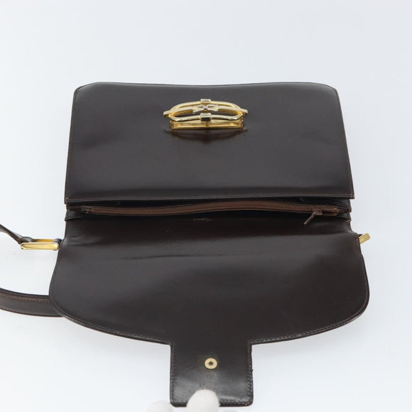GUCCI Shoulder Bag Leather Brown Gold Auth 162097