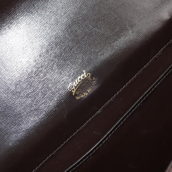 GUCCI Shoulder Bag Leather Brown Gold Auth 162097
