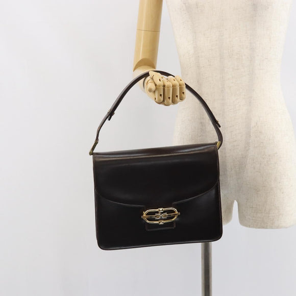 GUCCI Shoulder Bag Leather Brown Gold Auth 162097