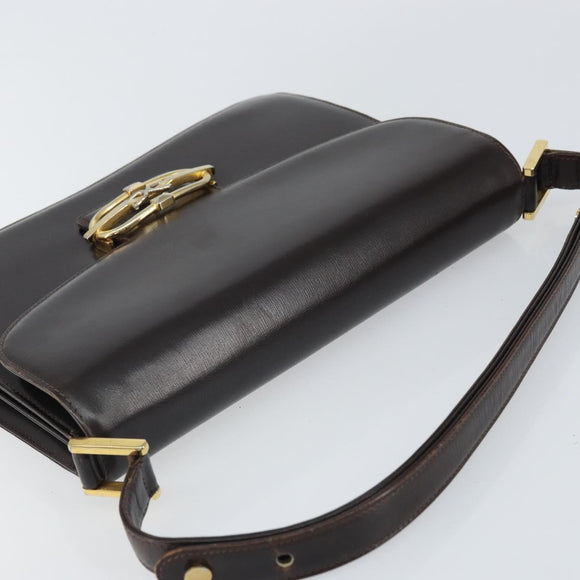 GUCCI Shoulder Bag Leather Brown Gold Auth 162097