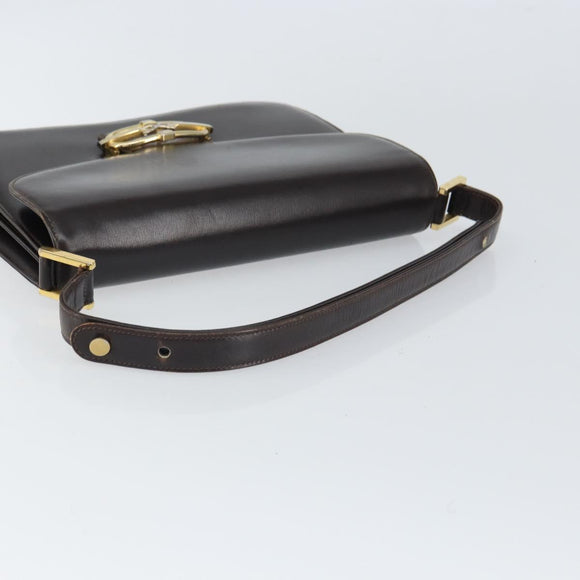 GUCCI Shoulder Bag Leather Brown Gold Auth 162097