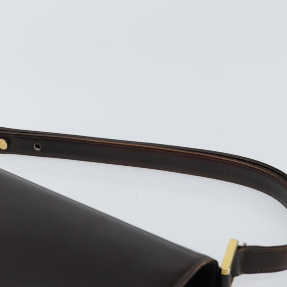 GUCCI Shoulder Bag Leather Brown Gold Auth 162097