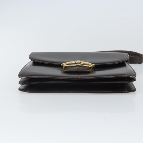 GUCCI Shoulder Bag Leather Brown Gold Auth 162097