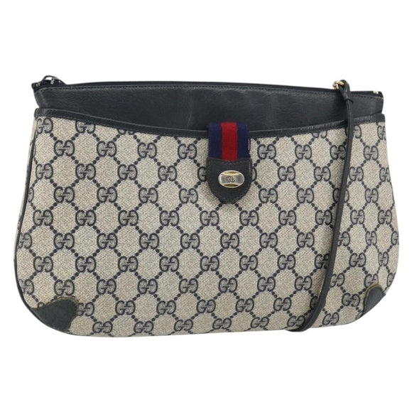 GUCCI GG Supreme Sherry Line Shoulder Bag PVC Navy Gold Auth 162100
