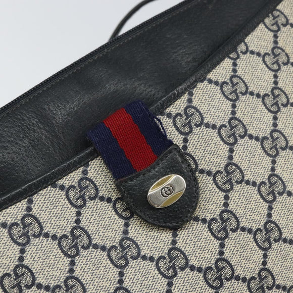 GUCCI GG Supreme Sherry Line Shoulder Bag PVC Navy Gold Auth 162100