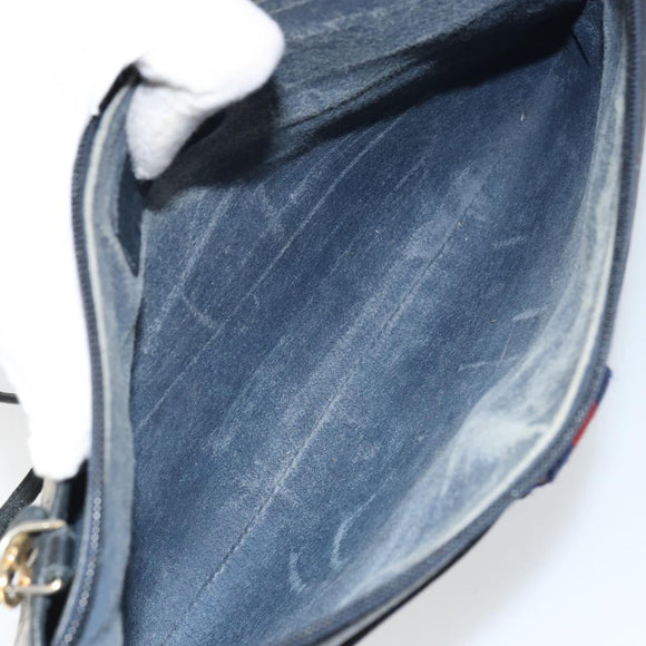 GUCCI GG Supreme Sherry Line Shoulder Bag PVC Navy Gold Auth 162100