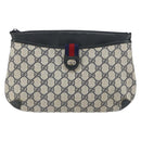 GUCCI GG Supreme Sherry Line Shoulder Bag PVC Navy Gold Auth 162100-2
