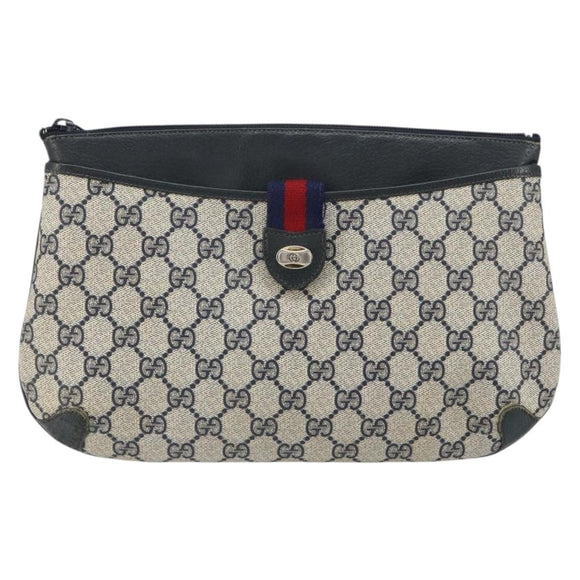 GUCCI GG Supreme Sherry Line Shoulder Bag PVC Navy Gold Auth 162100
