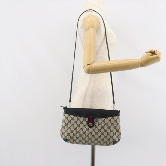 GUCCI GG Supreme Sherry Line Shoulder Bag PVC Navy Gold Auth 162100