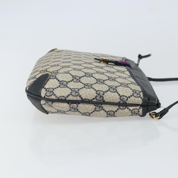 GUCCI GG Supreme Sherry Line Shoulder Bag PVC Navy Gold Auth 162100
