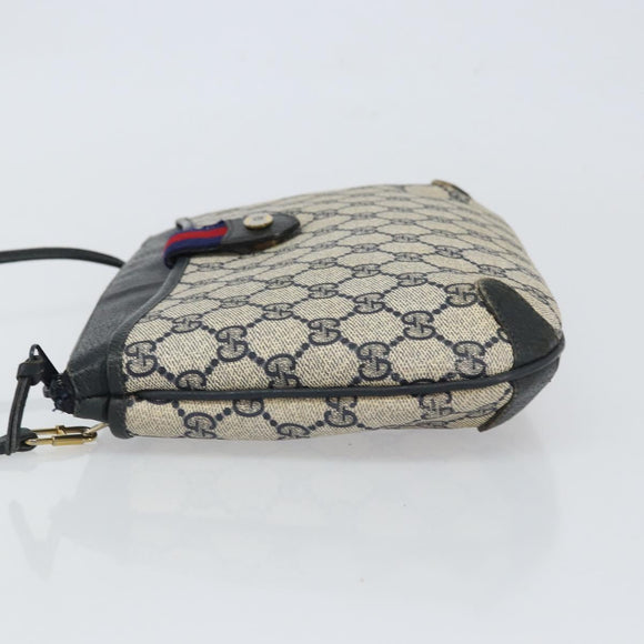 GUCCI GG Supreme Sherry Line Shoulder Bag PVC Navy Gold Auth 162100