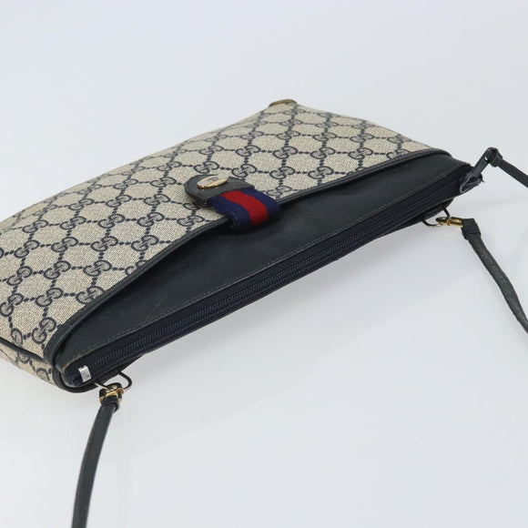 GUCCI GG Supreme Sherry Line Shoulder Bag PVC Navy Gold Auth 162100