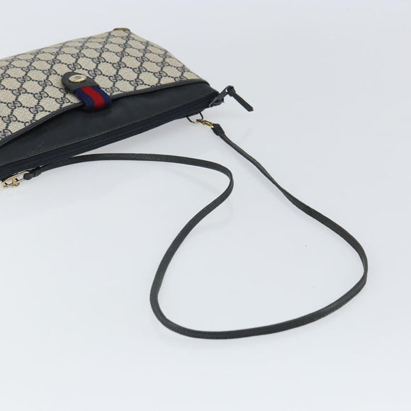 GUCCI GG Supreme Sherry Line Shoulder Bag PVC Navy Gold Auth 162100