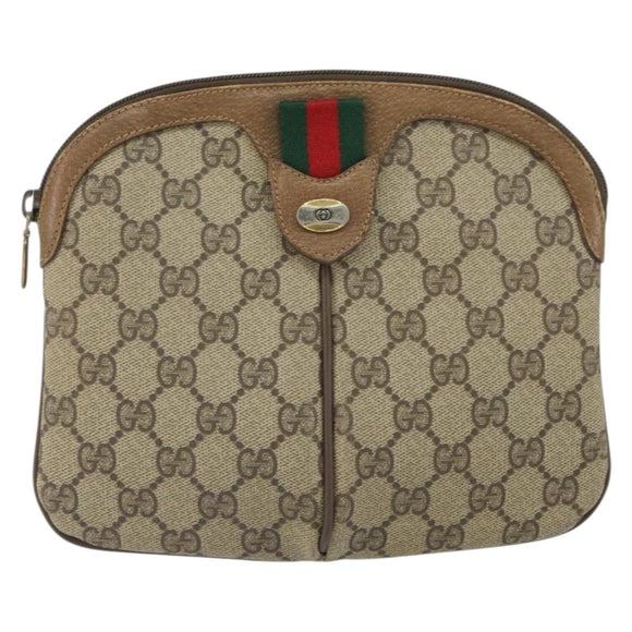 GUCCI GG Supreme Web Sherry Line Bag PVC Beige Gold 98 02 047 Auth 162105