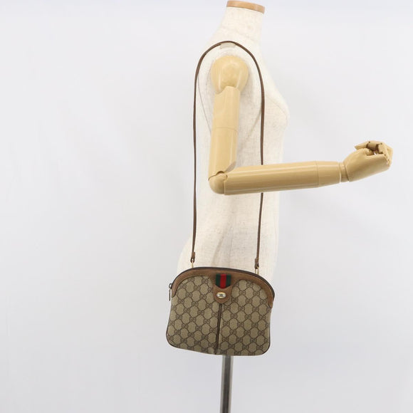 GUCCI GG Supreme Web Sherry Line Bag PVC Beige Gold 98 02 047 Auth 162105