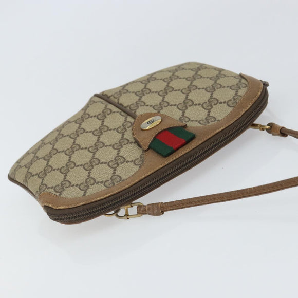 GUCCI GG Supreme Web Sherry Line Bag PVC Beige Gold 98 02 047 Auth 162105