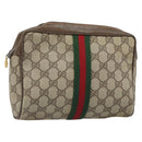GUCCI GG Supreme Web Sherry Line Clutch Bag PVC Beige Gold 89 01 012 Auth 162106-1