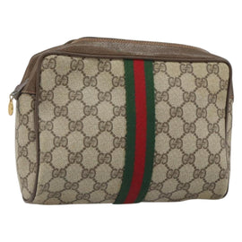 GUCCI GG Supreme Web Sherry Line Clutch Bag PVC Beige Gold 89 01 012 Auth 162106