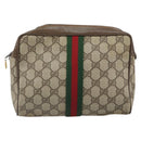 GUCCI GG Supreme Web Sherry Line Clutch Bag PVC Beige Gold 89 01 012 Auth 162106-13