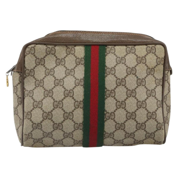 GUCCI GG Supreme Web Sherry Line Clutch Bag PVC Beige Gold 89 01 012 Auth 162106