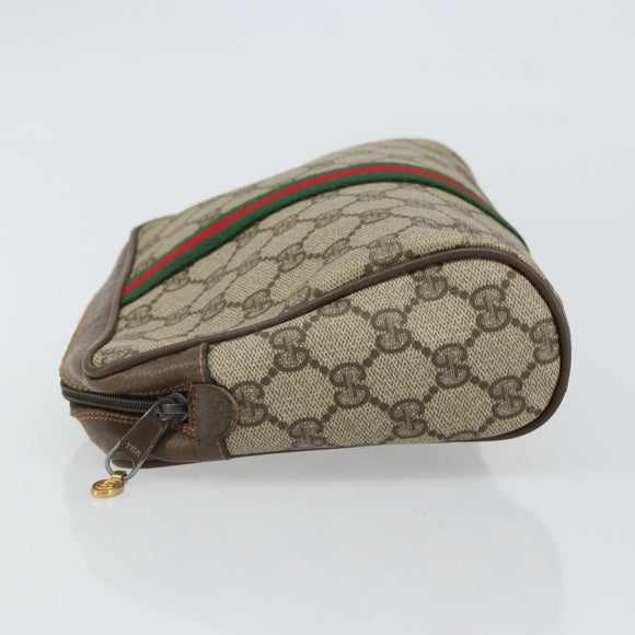 GUCCI GG Supreme Web Sherry Line Clutch Bag PVC Beige Gold 89 01 012 Auth 162106
