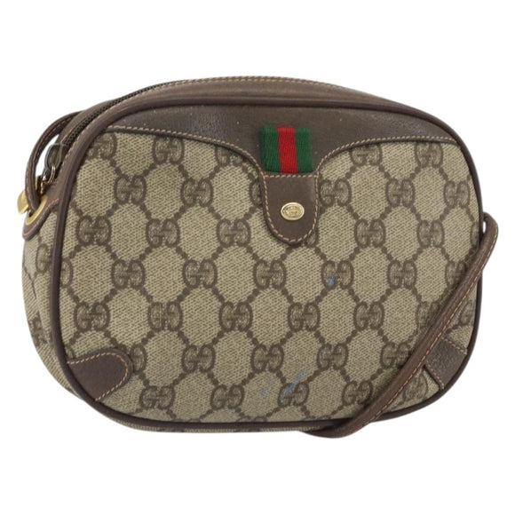 GUCCI GG Supreme Web Sherry Line Bag PVC Beige Gold 156 02 066 Auth 162107