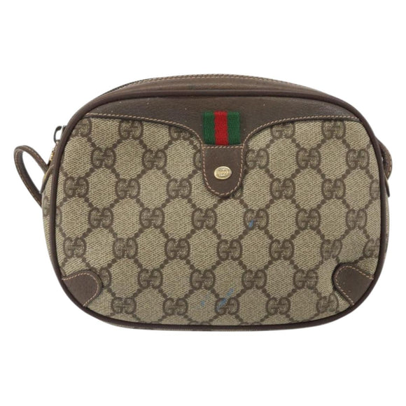 GUCCI GG Supreme Web Sherry Line Bag PVC Beige Gold 156 02 066 Auth 162107