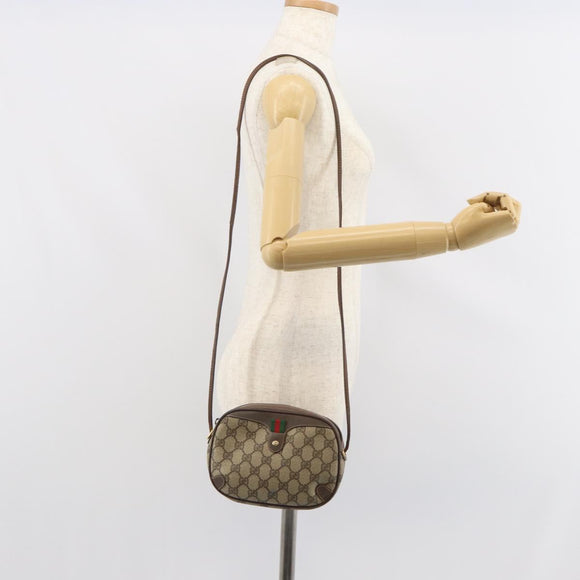 GUCCI GG Supreme Web Sherry Line Bag PVC Beige Gold 156 02 066 Auth 162107