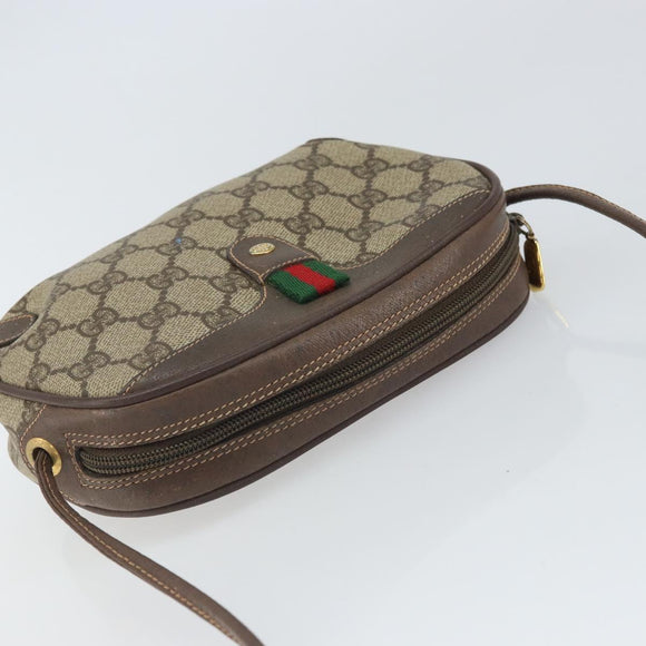 GUCCI GG Supreme Web Sherry Line Bag PVC Beige Gold 156 02 066 Auth 162107