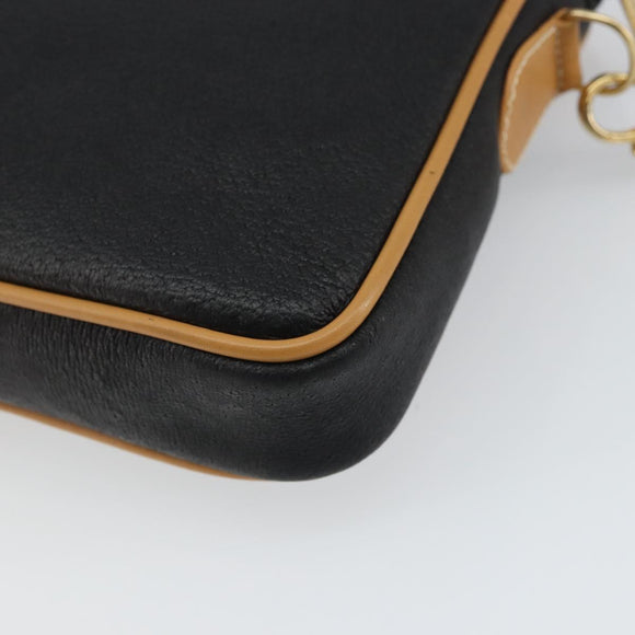 GUCCI Clutch Bag Leather Black Gold Auth 162110