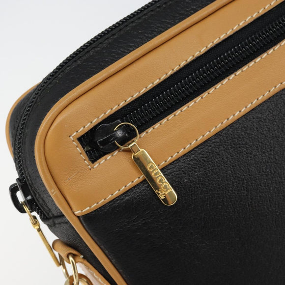 GUCCI Clutch Bag Leather Black Gold Auth 162110