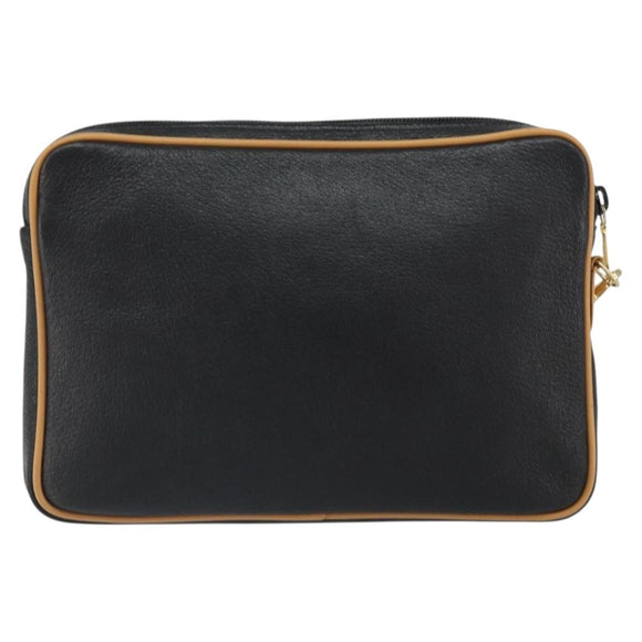 GUCCI Clutch Bag Leather Black Gold Auth 162110