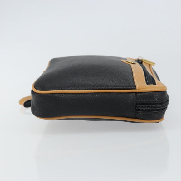 GUCCI Clutch Bag Leather Black Gold Auth 162110