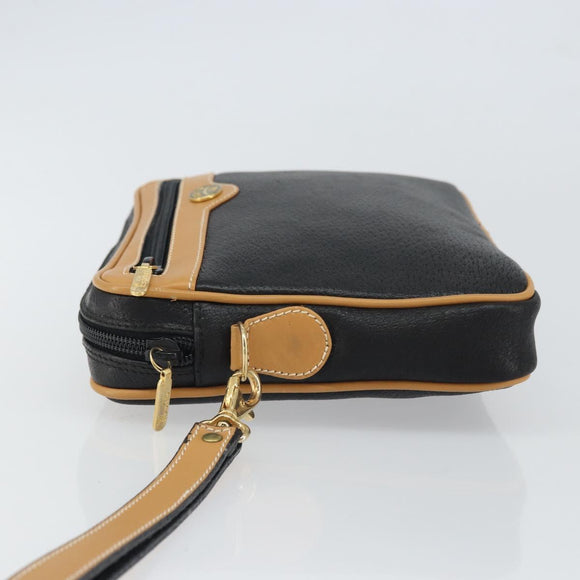 GUCCI Clutch Bag Leather Black Gold Auth 162110