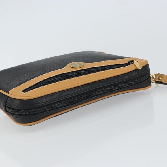 GUCCI Clutch Bag Leather Black Gold Auth 162110