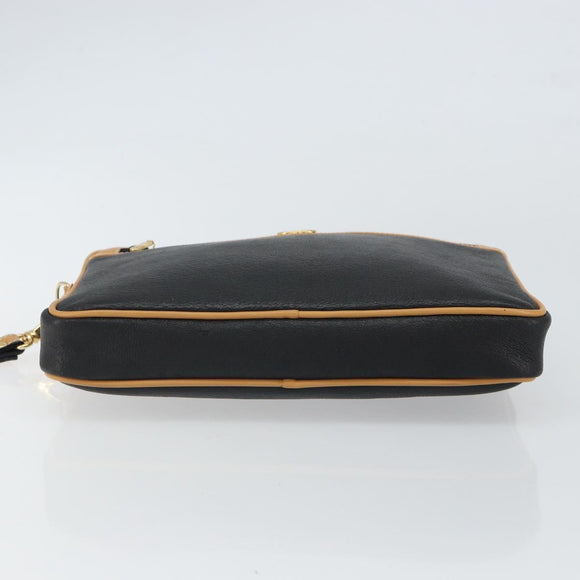 GUCCI Clutch Bag Leather Black Gold Auth 162110
