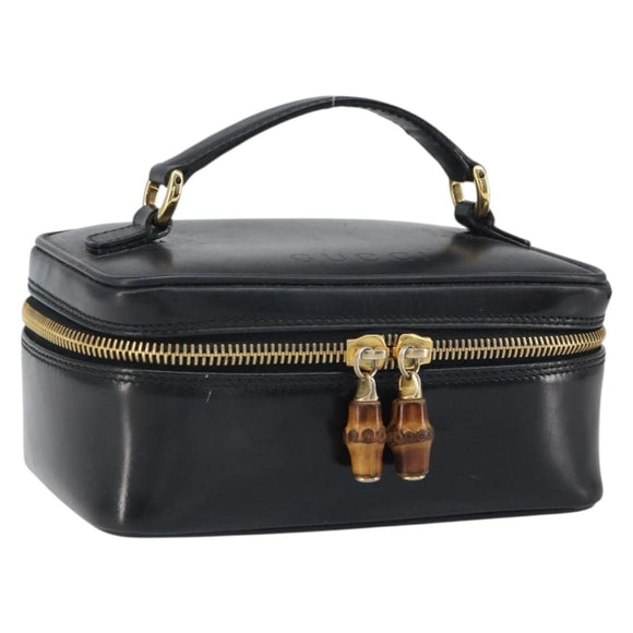 GUCCI Bamboo Vanity Hand Bag Leather Black Gold 032 1956 0151 Auth 162112