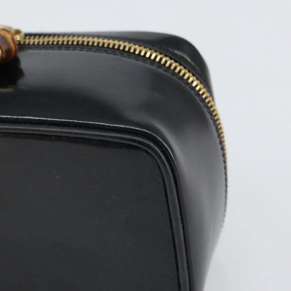 GUCCI Bamboo Vanity Hand Bag Leather Black Gold 032 1956 0151 Auth 162112