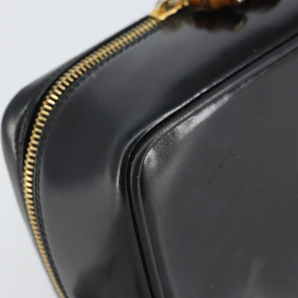 GUCCI Bamboo Vanity Hand Bag Leather Black Gold 032 1956 0151 Auth 162112