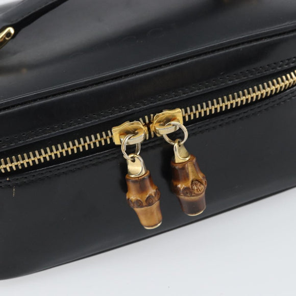 GUCCI Bamboo Vanity Hand Bag Leather Black Gold 032 1956 0151 Auth 162112