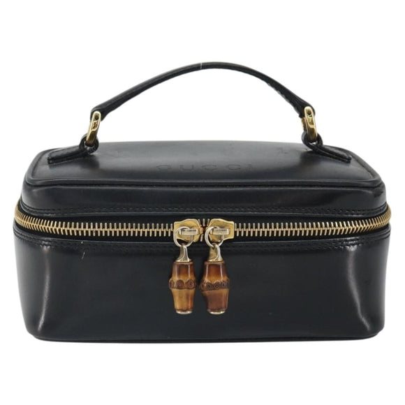 GUCCI Bamboo Vanity Hand Bag Leather Black Gold 032 1956 0151 Auth 162112