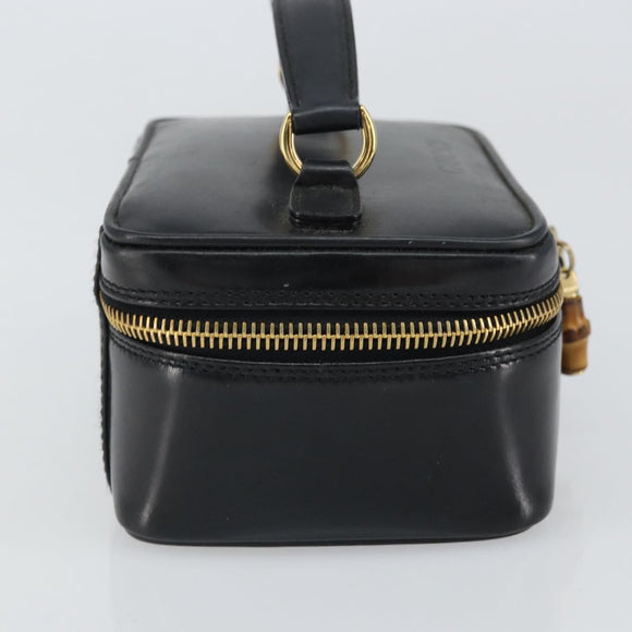 GUCCI Bamboo Vanity Hand Bag Leather Black Gold 032 1956 0151 Auth 162112