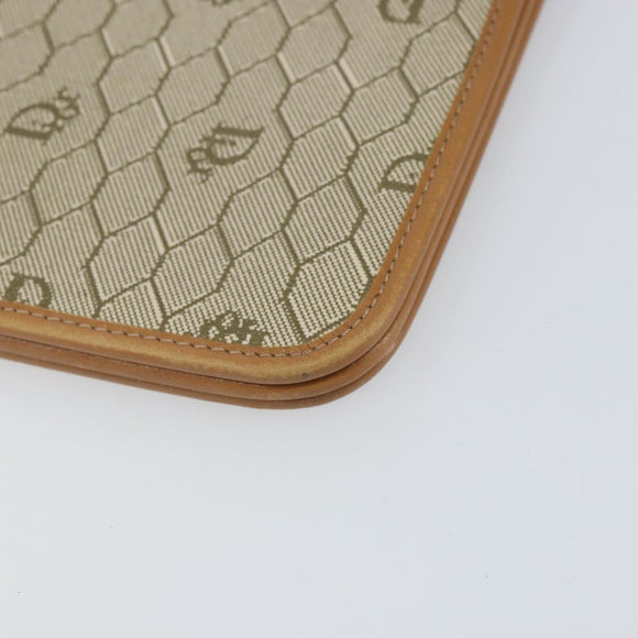 Christian Dior Honeycomb Canvas Clutch Bag PVC Beige Gold Auth 162115