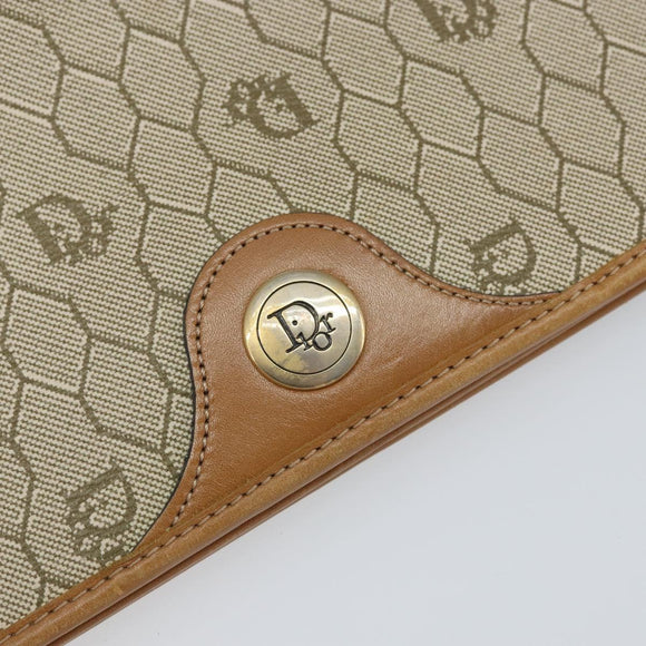 Christian Dior Honeycomb Canvas Clutch Bag PVC Beige Gold Auth 162115